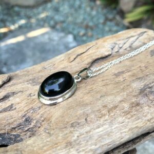 black onyx small oval gemstone pendant