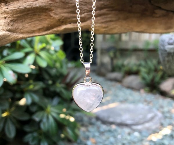 rose quartz small silver heart pendant