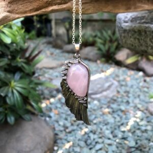 rose quartz wing pendant
