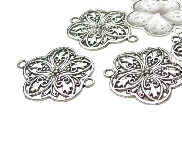large silver flower filigree connector for diy jewellery