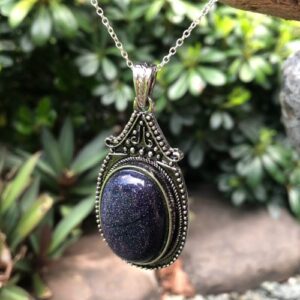 blue goldstone gemstone pendant