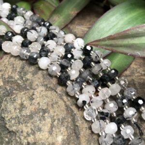 toumalinated quartz faceted wheel beads
