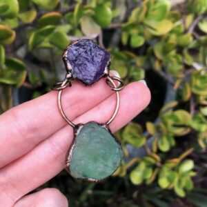 fluorite and amethyst gemstone pendant