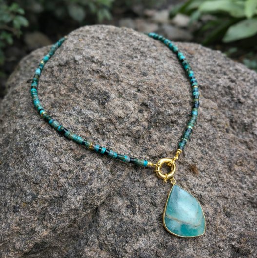 African Turquoise Wheel Necklace with Amazonite Tutorial