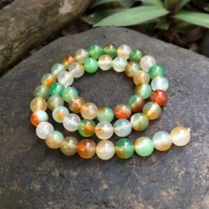 green and orange agate gemstone round beads Australia