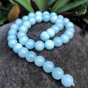 light blue dyed malay jade 10mm round gemstone beads