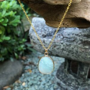 amazonite faceted small gemstone oval pendant 18k gold plated brass