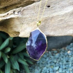 amethyst gemstone point pendant natural crystals 18k gold