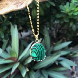 malachite gemstone pendant with 18k gold plated brass