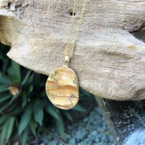 picture jasper gemstone pendant with 18k gold plating