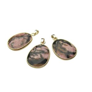 rhodonite small gemstone pendant with 18k gold plating