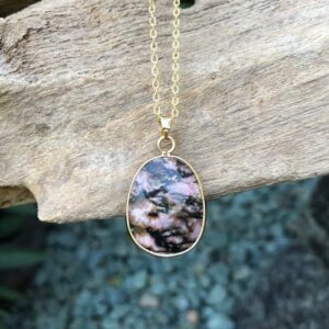 rhodonite small gemstone pendant with 18k gold plating