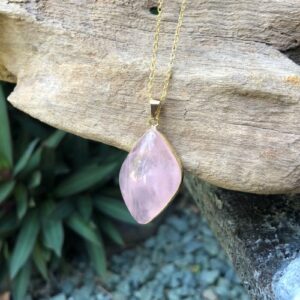 rose quartz drop pendants with 18k gold plating