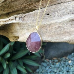strawberry quartz gemstone pendant 18k gold plating