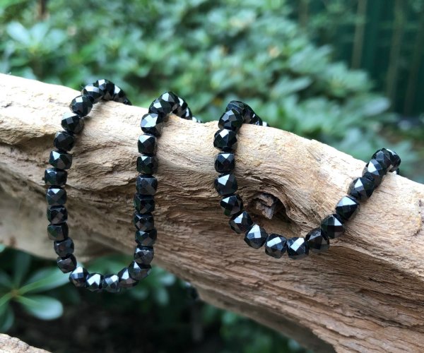 black tourmaline faceted cube gemstone beads