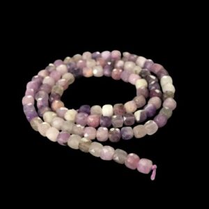 lepidolite faceted cube gemstone beads natural crystals