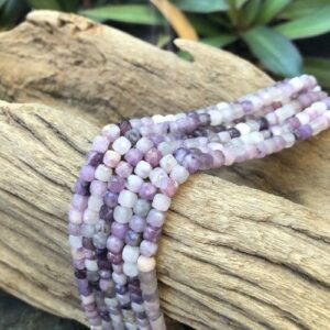 lepidolite faceted cube gemstone beads natural crystals