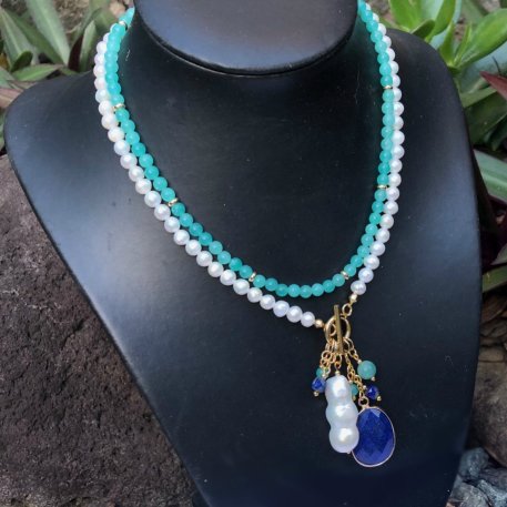 lapis lazuli amd amazonite with freshwater pearl two strand necklace tutorial