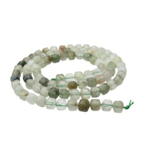 green rutilated quartz faceted cube gemstone beads
