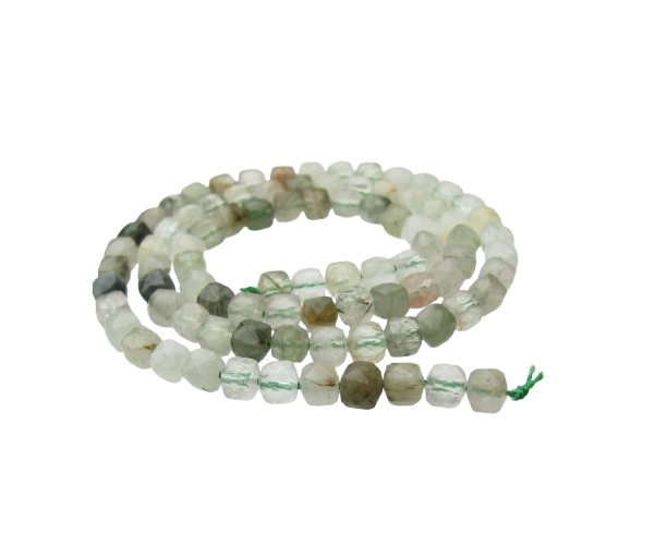 green rutilated quartz faceted cube gemstone beads