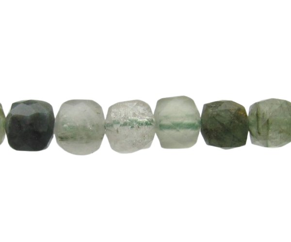 green rutilated quartz faceted cube gemstone beads