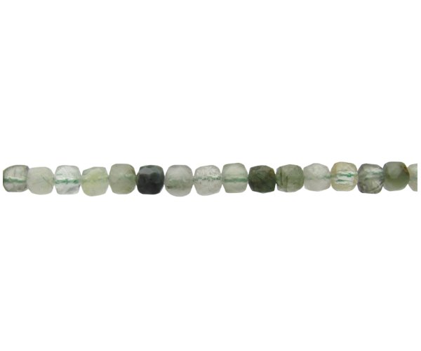 green rutilated quartz faceted cube gemstone beads