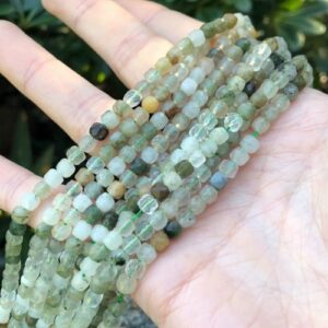greenrutilatedquartzfacetedcubebeads4 green rutilated quartz faceted cube gemstone beads