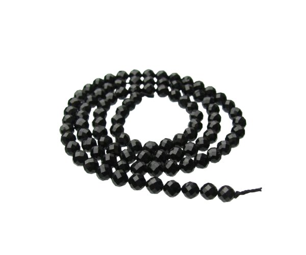 black tourmaline faceted round gemstone beads 4mm