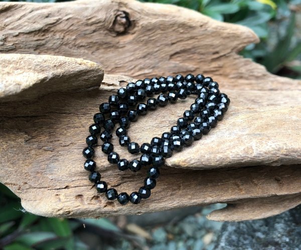 black tourmaline faceted round gemstone beads 4mm