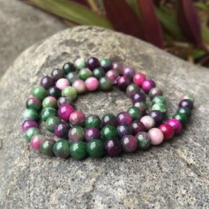 pink green malay jade 6mm round beads