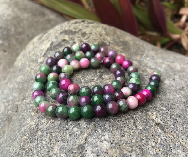 pink green malay jade 6mm round beads