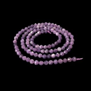 lepidolite 3mm faceted round beads