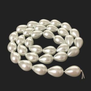 white glass teardrop shaped pearls